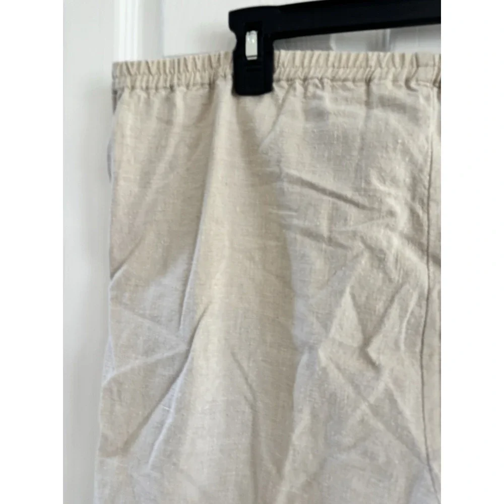 San Simeon Womens Size 10 Linen Blend Beige Wide Leg Pants Pleated‎ Drawstring